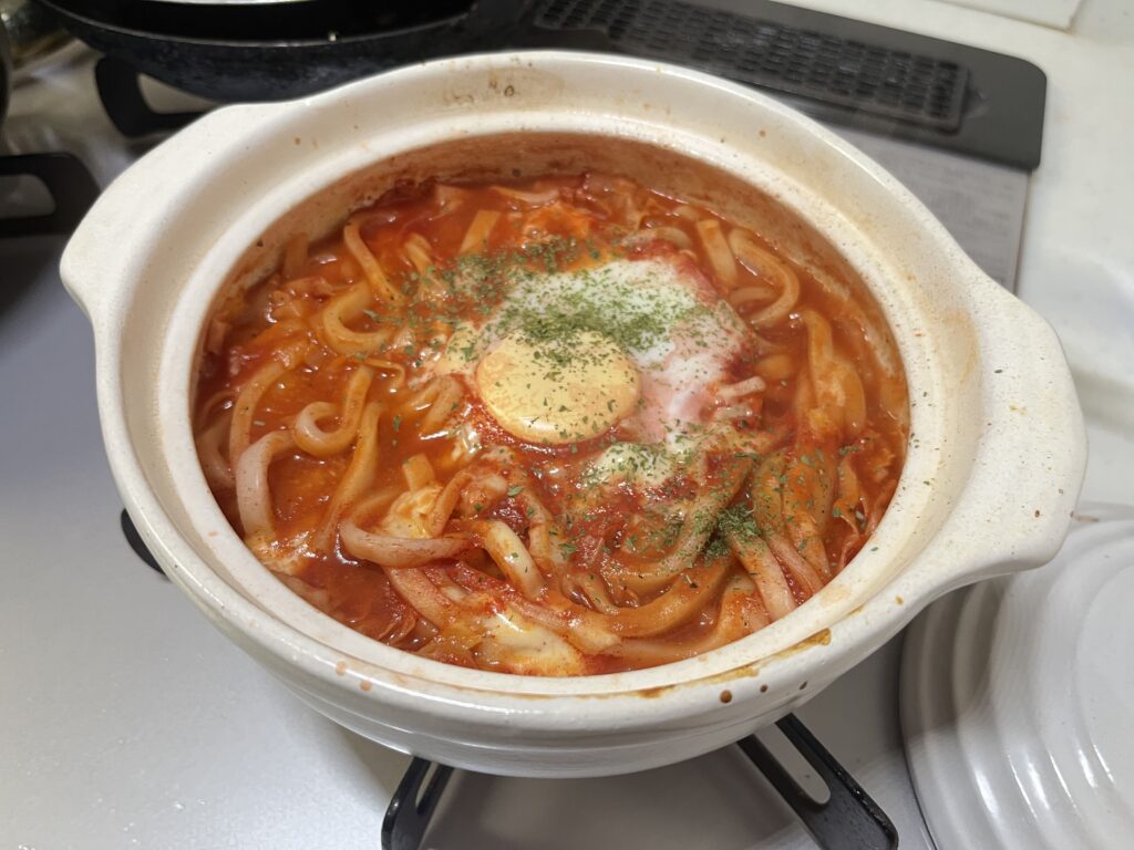 トマト鍋、うどん